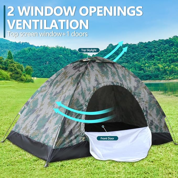 Camping Tent 2/3/4 Person, Waterproof & Windproof Tents with Rain Fly and Carrying Bag, Easy Setup Instant Family Travel Tent, for Backpacking, Hiking, Camping