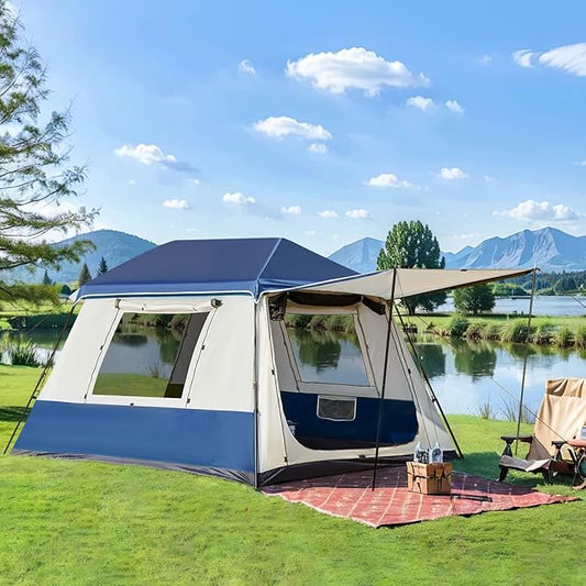 YOLENY Instant Tent, 4 Person Camping Tent with Vestibule & Rainfly, 150D Blackout Cabin Tent, UPF 12500, 137.7 FT² Activity Space, Windproof Waterproof