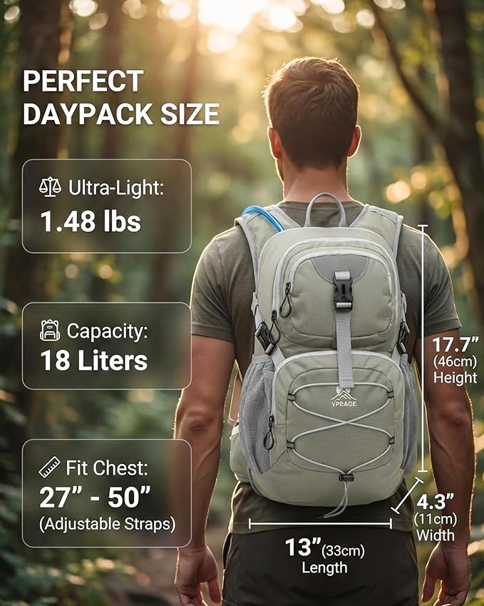 Hydration Backpack with 2L Bladder – Thermal Insulated Water Pack for Hiking, Skiing, Running – Lightweight Daypack for Men & Women, Soft-Lined Sunglasses Pocket & Large Waist Pockets