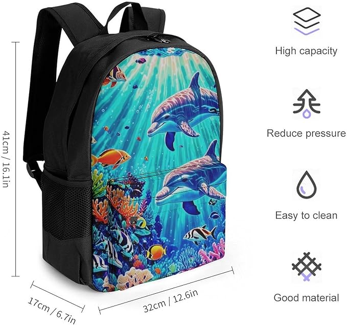 Supdreamc Rucksacks Lightweight Multipurpose Anti-Theft Dolphins Sea Water Life Underwater Beautiful Sea World Shoulder Bag Large Capacity Business Computer Bag With Smooth Zippers