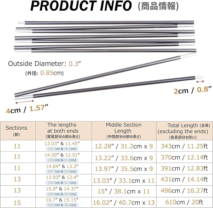 Azarxis Tent Poles Aluminum Tent Rod Replacement Camping Accessories, Multifunction Lightweight Tent Poles Repair Kit, 7001 Series Aircraft-Grade Aluminum