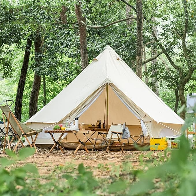 GeRRiT Family Camping Bell Tent 4 Season Luxury Outdoor Camping and Glamping Yurt Tent for Camping Hiking Christmas Party, 3M, Beige