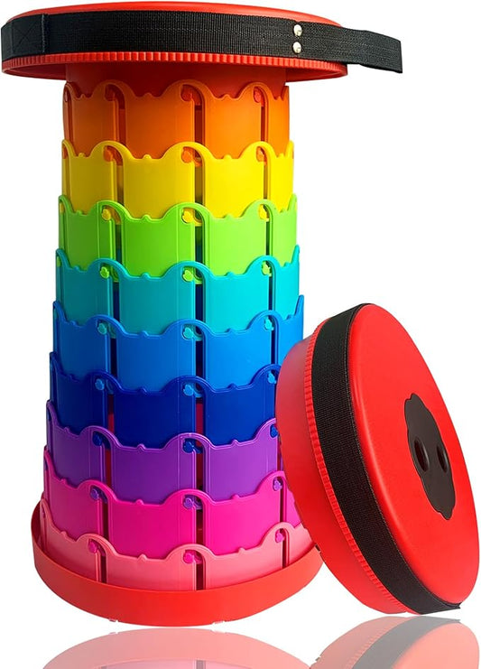 Jakuva Rainbow Travel Camping Stool, Retractable Portable Folding Stool,Collapsible Telescoping Stool with Max Load 360lbs for Adults for Indoor Outdoor Hiking Gardening