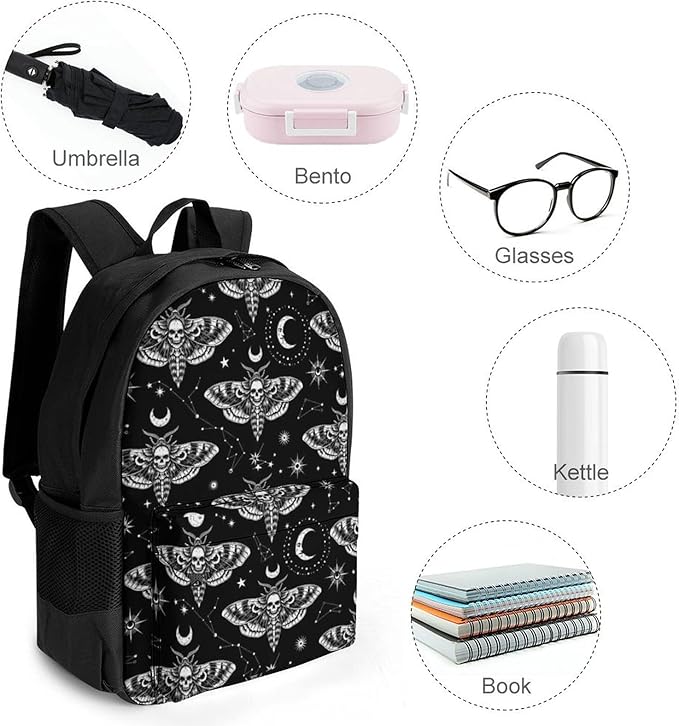 Supdreamc Adults Lightweight Gothic Moth Skull Sun Moon Black And White Shoulder Book Bags Big Capacity Shoulder Bag With Adjustable Shoulder Straps for Trekking Work Walking Cycling