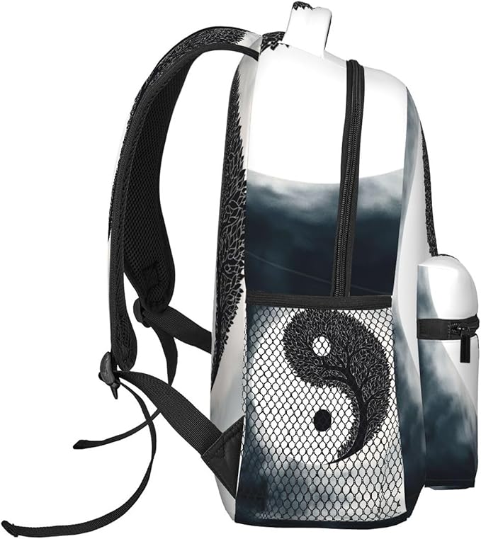 Daypack Bookbag Anti-Theft Multipurpose Large Capacity Bookbag, Yin Yang Bonsai Tree Art Travel Hiking Camping Rucksack With Adjustable Shoulder Straps
