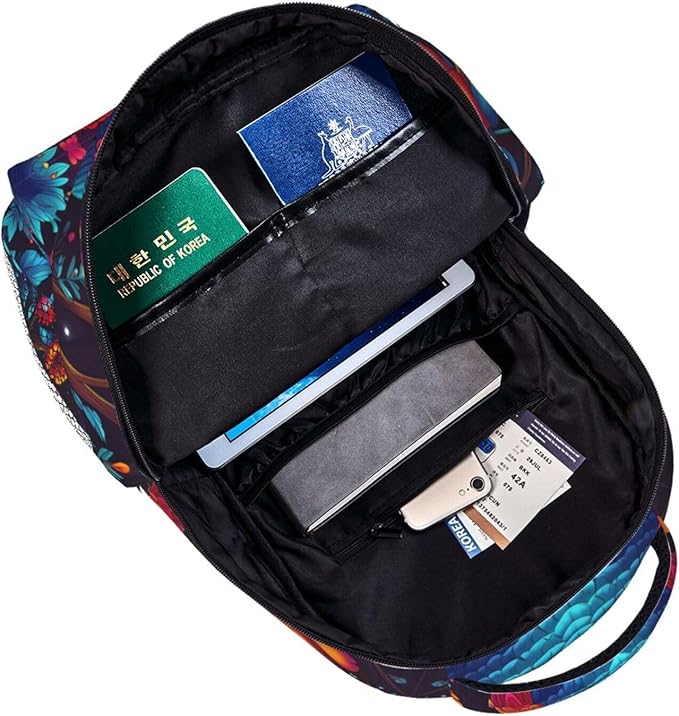 Polyester Daypack for Hiking Work Running, Big Capacity Anti-Theft Multipurpose Shoulder Bag, Trippy Owl Red Floral Moon Art Travel and Sport Backpack Rucksack