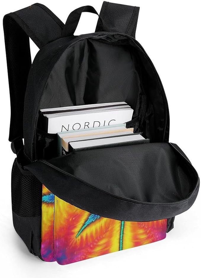 Men Women Polyester Trippy Tie Dye Pot Leaves Weedleaf Leaf Daypack Backpack Large Capacity Carry On Bag With Smooth Zippers for Hiking Picnic Walking Cycling