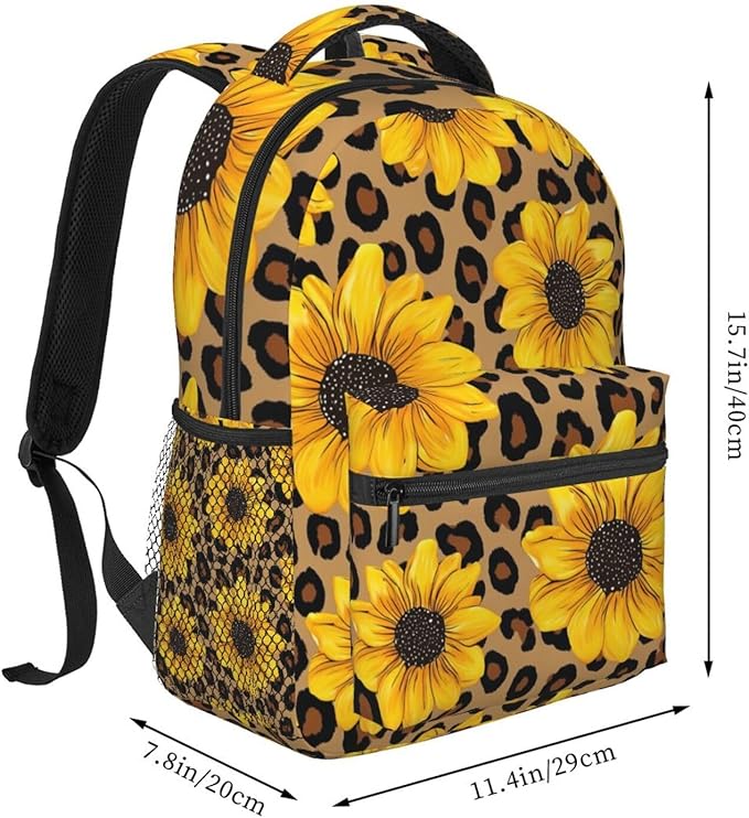 Rucksack Polyester Anti-Theft Multipurpose 90S Sunflower Leopard Bookbag Big Capacity Travel and Sport Backpack Rucksack With Side Pockets