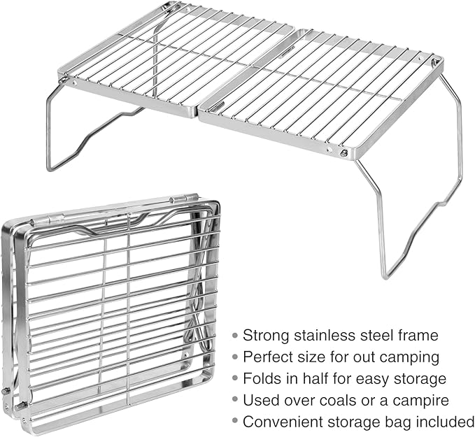 REDCAMP Folding Campfire Grill 304 Stainless Steel Grate, Adjustable Height Portable Camping Grill with Carrying Bag for Outdoor Cooking BBQ