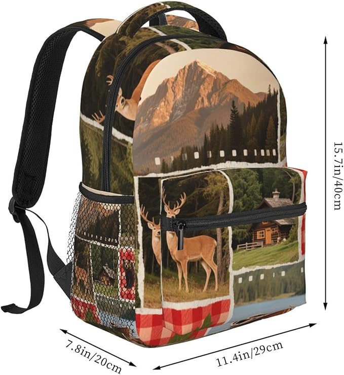 Adults Lightweight Rustic Lodge Bear Moose Rucksacks Large Capacity Bookbag With Adjustable Shoulder Straps for Trekking Outdoors Bicycle