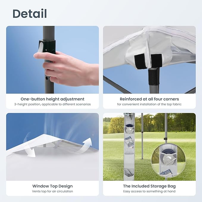 PHI VILLA 10’x10’ Pop Up Canopy Tent - One Push Setup, Instant Shade Tent with Vented Roof for Beach & Events - Includes Storage Bag, Sandbags, Stakes & Ropes (White)
