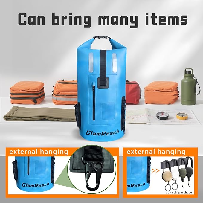Waterproof Backpack, 55L Dry Bag for kayaking, Hiking, Travel, Camping,Fishing & Paddle Boarding with 2L dry bag for Men &Women (Blue, 55L)