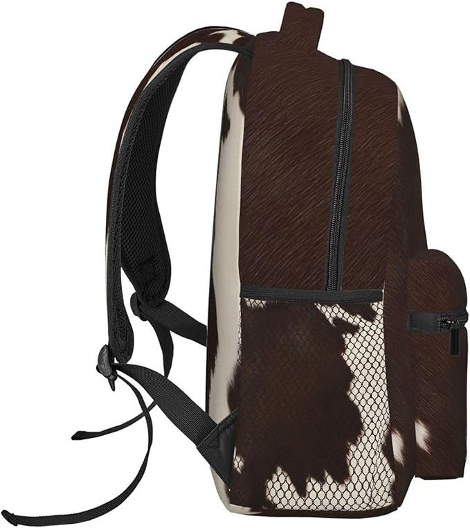 Polyester Daypack Backpack for Sports Travel Running, Big Capacity Anti-Theft Multipurpose Carry On Bag, Cow Print Laptop Book Bag Rucksack