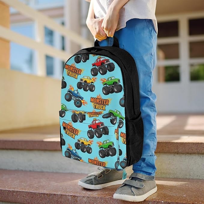 Supdreamc Men Women Polyester Monster Truck Cartoon Daypack Big Capacity Shoulder Bag With Smooth Zippers for Hiking Work Walking Cycling