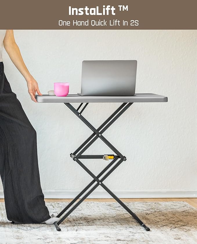 FanttikOutdoor Folding Table, One-Handed Height Adjustment, 3 Heights, Multi-Functional Small Folding Table 28 inch, TV Tray, Portable Dinner Table, No Assembly, 2-Pack, Grey Zeta X1 Pro