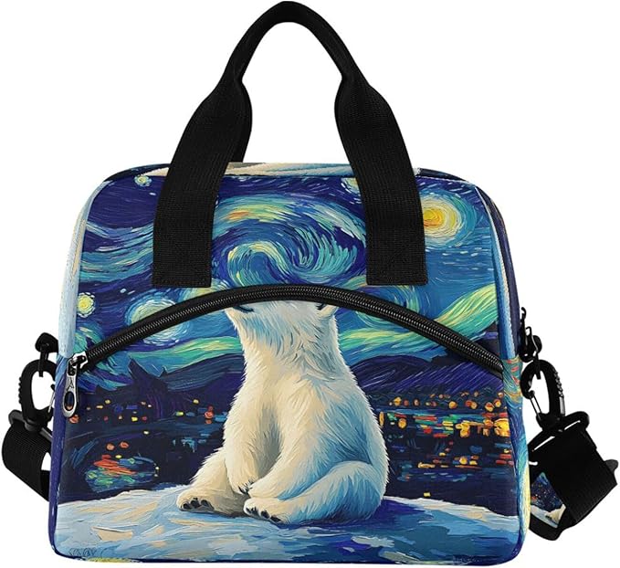 ALAZA Polar Bear Starry Sky Lunch Box for Men Women Adults Insulated Lunch Bag Cooler Bag with Adjustable Shoulder Strap for Work Picnic Travel