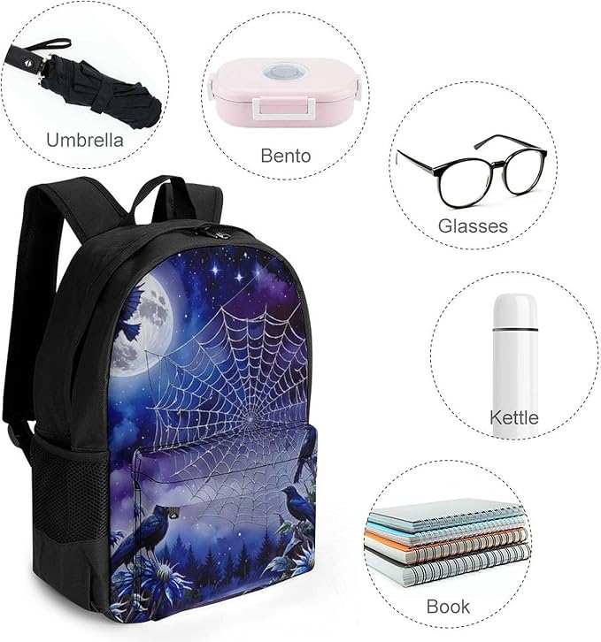 Supdreamc Men Women Polyester Dream Catchers Net And Raven Daypack Big Capacity Shoulder Bag With Adjustable Shoulder Straps for Camping Travel Walking Cycling