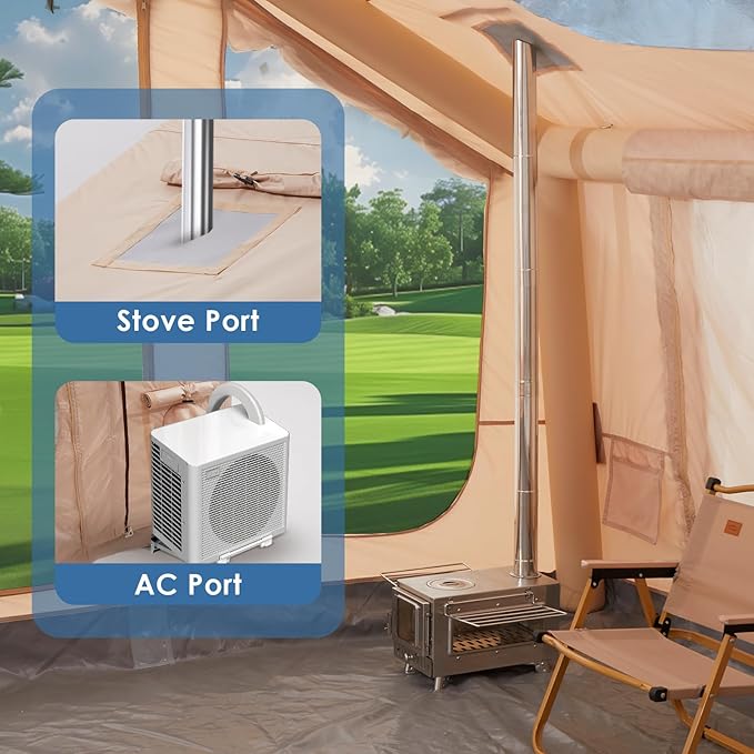 Inflatable Camping Tent with Electric Air Pump - 420D Heavy Duty Oxford - 5 Min Auto-Inflation - Panoramic Stargazing Skylight - 4 Season Luxury Glamping Cabin, 4-10 Person Multiple Sizes