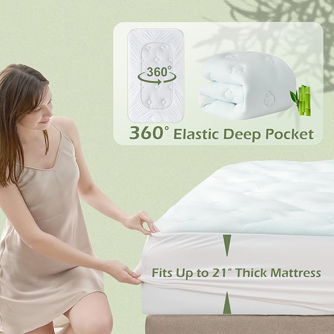 Hansleep Full Size Memory Foam Mattress Pad Topper, Full Foam Mattress Topper Viscose Derived from Bamboo, Full Bed Mattress Pad Cover for Back Pain Relief, 78" x 80", White