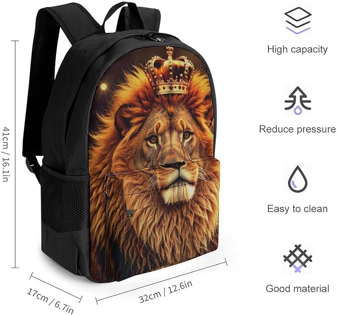 Shoulder Book Bags Polyester Multipurpose Anti-Theft 90S Lion King With Gold Crown Carry On Bag Large Capacity Travel Hiking Camping Rucksack