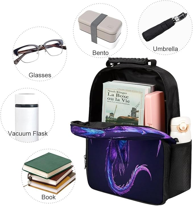 Adults Lightweight Purple Dragon Art Shoulder Book Bags Big Capacity Shoulder Bag With Adjustable Shoulder Straps for Trekking Work Walking Cycling
