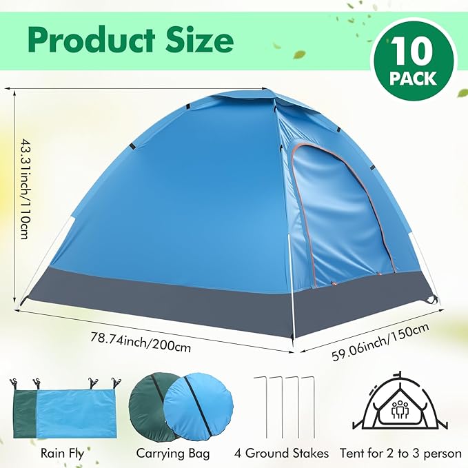 Woanger 10/16 Pack Bulk 2 Person Camping Tents for Homeless Lightweight Tent with Rain Fly and Carrying Bag Waterproof Windproof Setup Pop Up for Camping Backpacking Donation