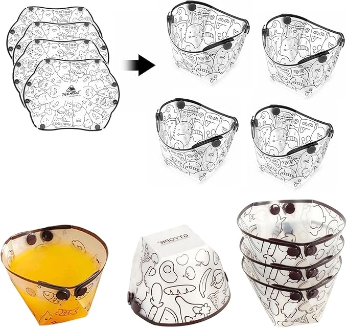 MIUPOO Collapsible Cup Set,Portable Mess Kit,Food Grade Material Free Folding Cup for Lunch Family Picnic, 4.7×4.2×3.2 Inches,4Pieces