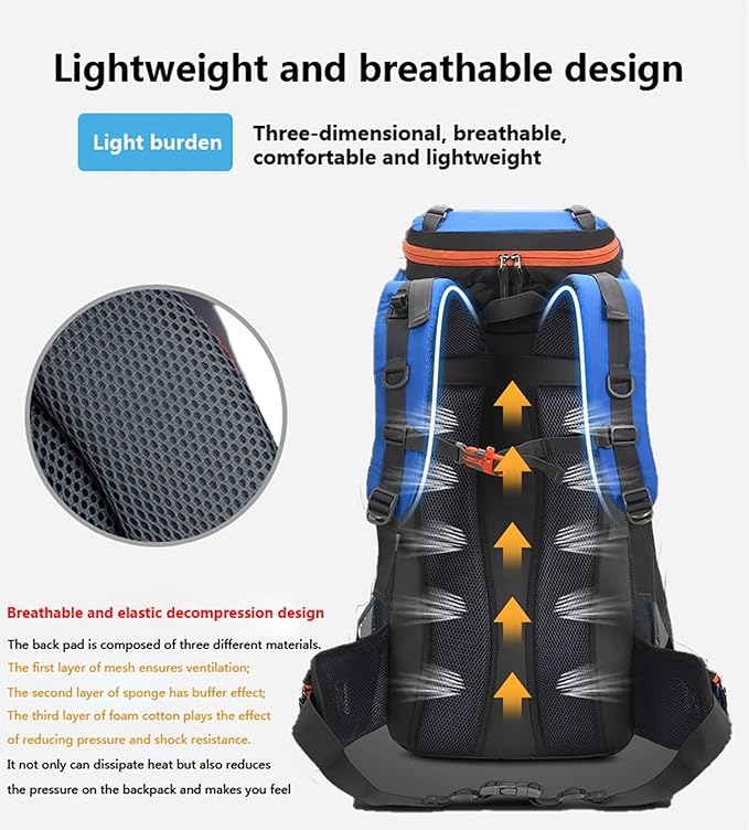 Bseash 60L Hiking Camping Backpack with Rain Cover, Waterproof Large Capacity Outdoor Sport Travel Daypack Climbing Touring (Black)
