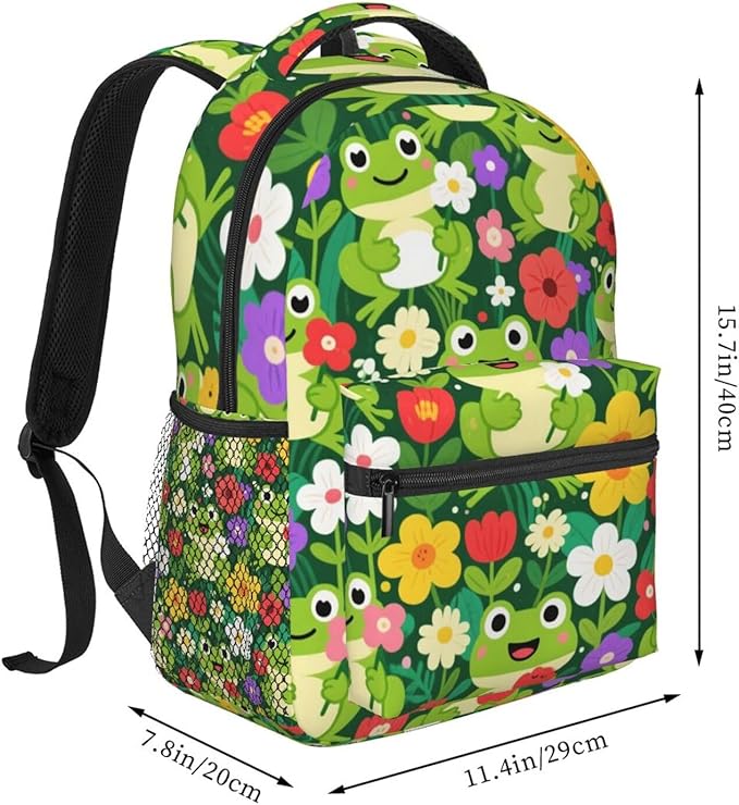 Polyester Daypack for Hiking Work Running, Big Capacity Anti-Theft Multipurpose Shoulder Bag, Frogs Green Colorful Travel and Sport Backpack Rucksack