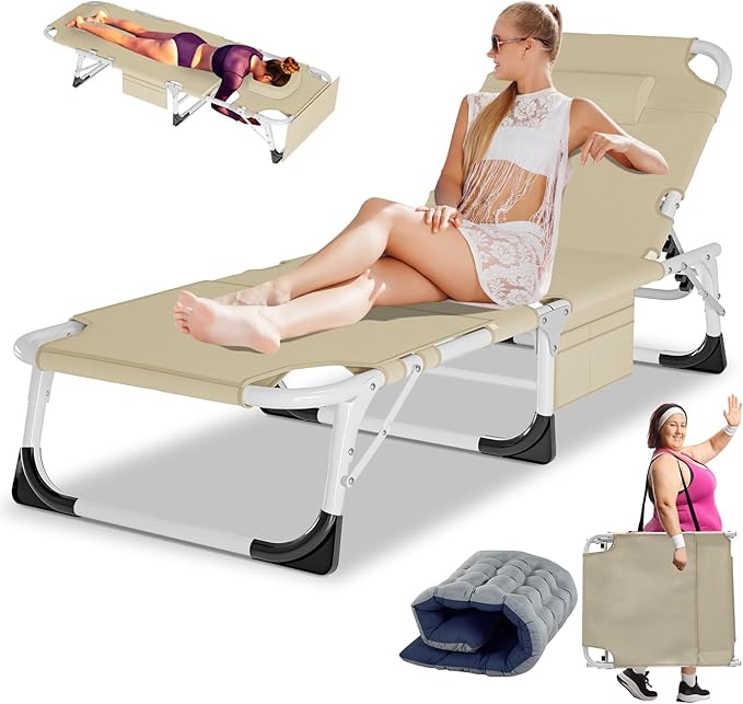 LILYPELLE Heavy Duty Tanning Chair with Face & Arm Holes, Folding Outdoor Lounge Chair for Beach, Poolside, Patio, Sunbathing, Lawn, Camping