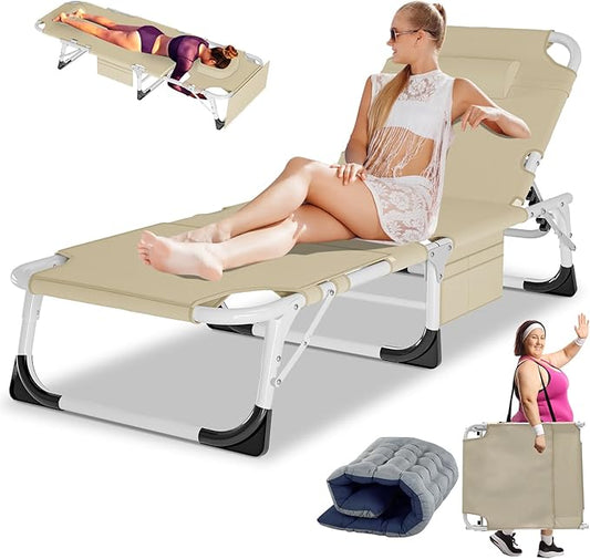 LILYPELLE Heavy Duty Tanning Chair with Face & Arm Holes, Folding Outdoor Lounge Chair for Beach, Poolside, Patio, Sunbathing, Lawn, Camping