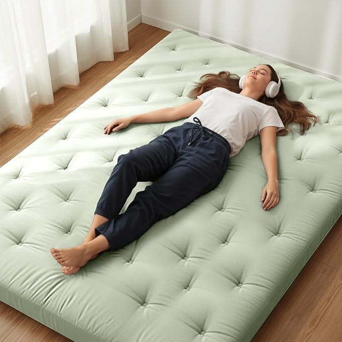 ZonLi Japanese Floor Futon Mattress Queen Size 80"x 60", 100% Cotton Cover 2.5'' Thicken Tatami Mattress, Foldable Sleeping Pad, Portable Dormitory Tatami Mat, Roll Up Floor Lounger Bed for Adult
