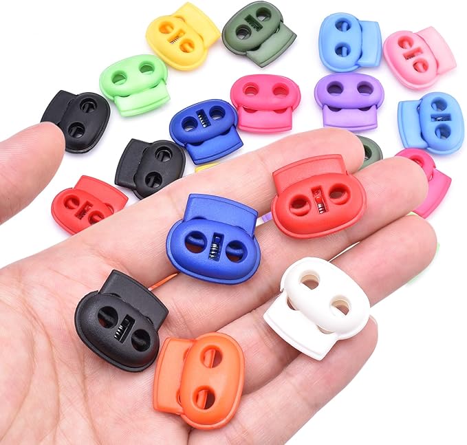 25Pack Assorted Color Plastic Cord Locks for Drawstring, Paracord Spring Toggle Stopper Clasp Elastic Shoeslace Lock Sweatpants Gloves Bungee Swim Goggles Hoodie String Clips Replacement