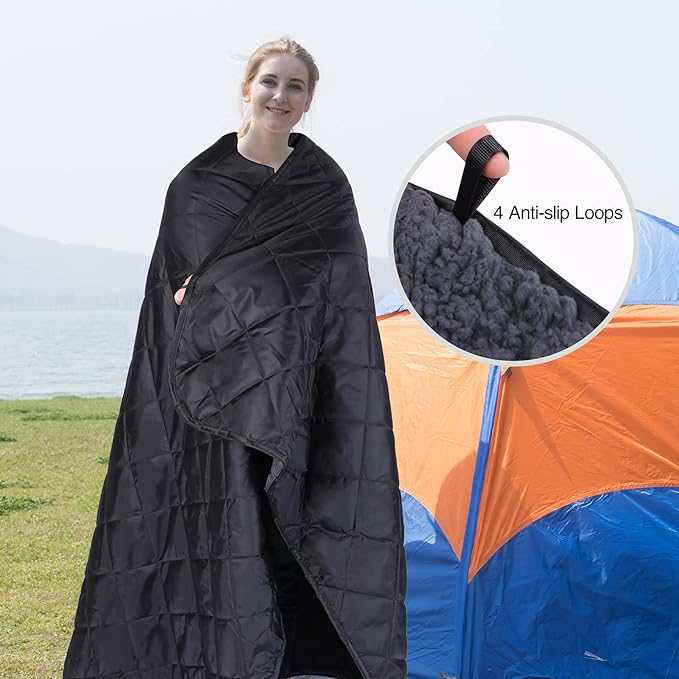 REDCAMP Large Warm Blanket with Sherpa Lining, Cold Weather Outdoor Blanket Windproof for Camping Stadium,Hiking, Machine Washable（79"x 79"）