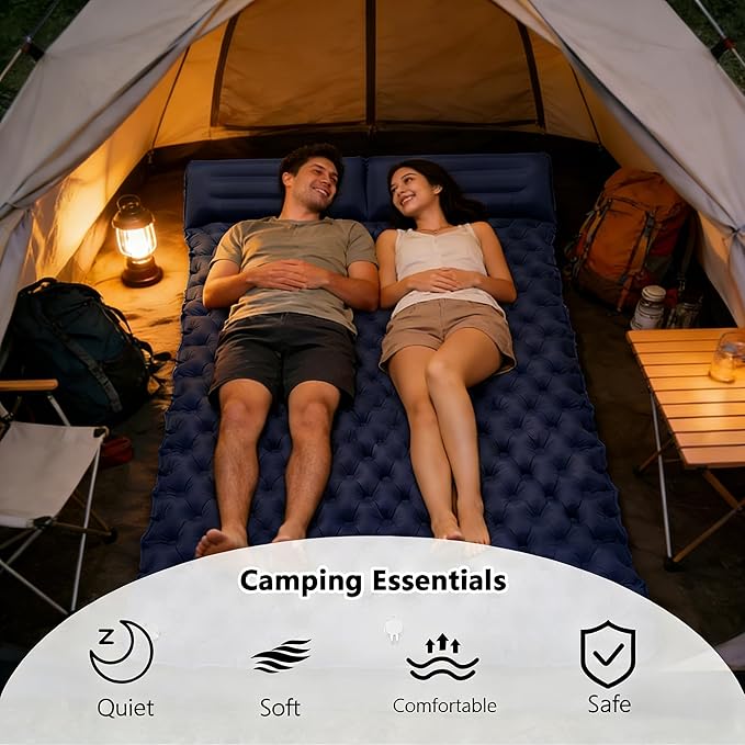 SNZ Camping Sleeping Pad, Ultralight Camping Mat with Pillow, Built-in Foot Pump Inflatable Sleeping Pads Compact for Backpacking, Tent, Travel, Outdoor Activities (Double)