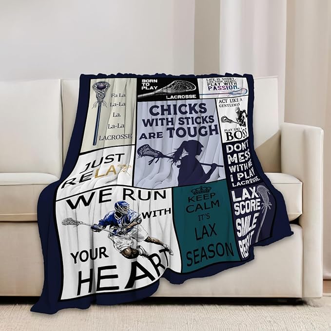 Lacrosse Blanket Sports Lacrosse Lover Throw Blankets Gifts for Girls Boys Kids Soft Cozy Fleece Plush for Couch Sofa Bed 60"x50"