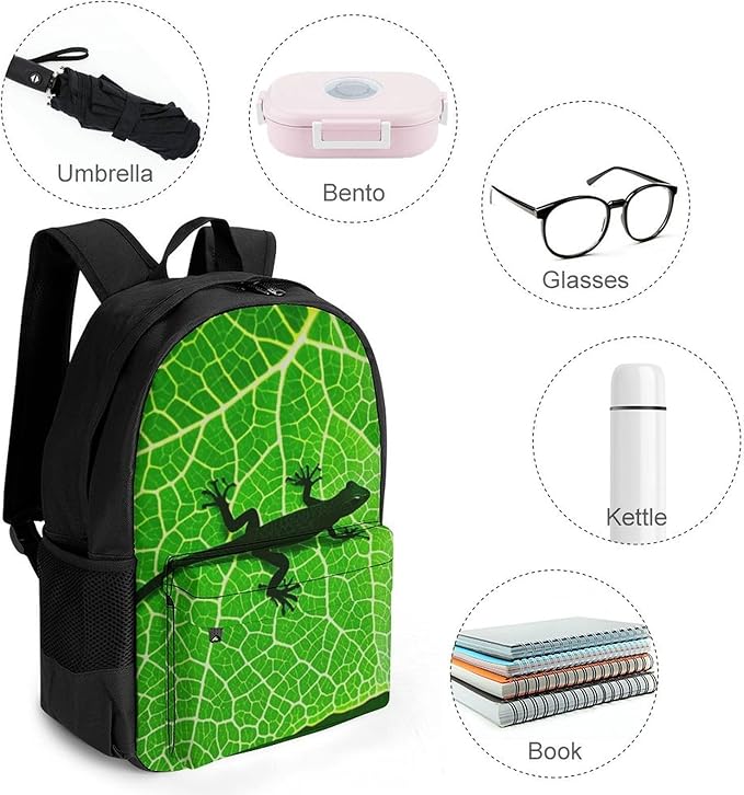 Supdreamc Shoulder Book Bags Polyester Multipurpose Anti-Theft Biology Animal Frog Green Leaf Carry On Bag Large Capacity Travel Hiking Camping Rucksack