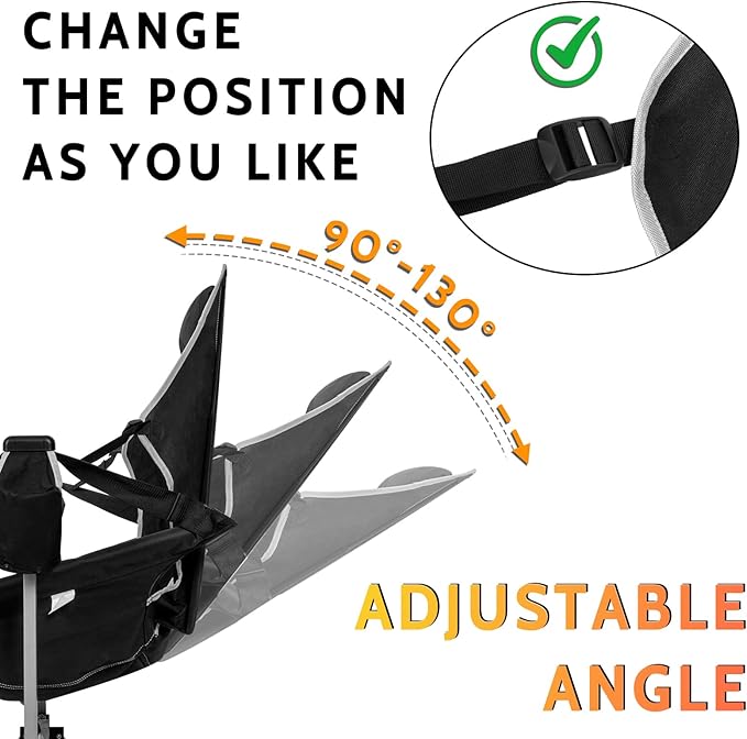 Romswi 2Pk Aluminum Hammock Camping Chair with Footrest, Oversized Portable Swinging Chair with Adjustable Back & Seat, Lightweight Folding Rocking Camp Chair Supports 440lbs for Outdoor, Patio Black