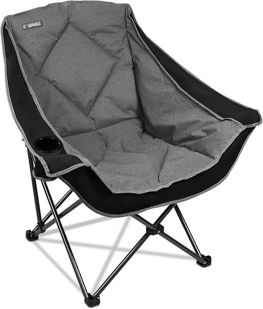 CAMPHILL Folding Camping Chair,Oversized Portable Camping Chair with Cup Holder,Heavy Duty Padded Lawn Chair for Camping, Tailgates, Beach, and Sports