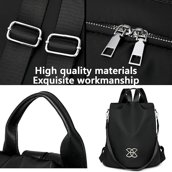 Anti Theft Backpack for Women, Large Capacity Leisure Shoulder Bag, Antitheft Backpack Crossbody Lightweight Travel (Flash Black)