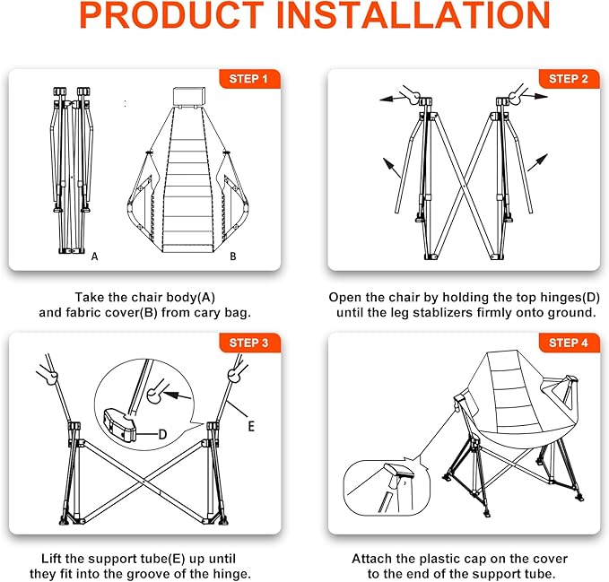 Hammock Camping Chair Folding 350lbs Foldable Portable Rocking Chairs for Adults Outside Swinging Camp with Stand Lawn Garden Hanging Outdoor