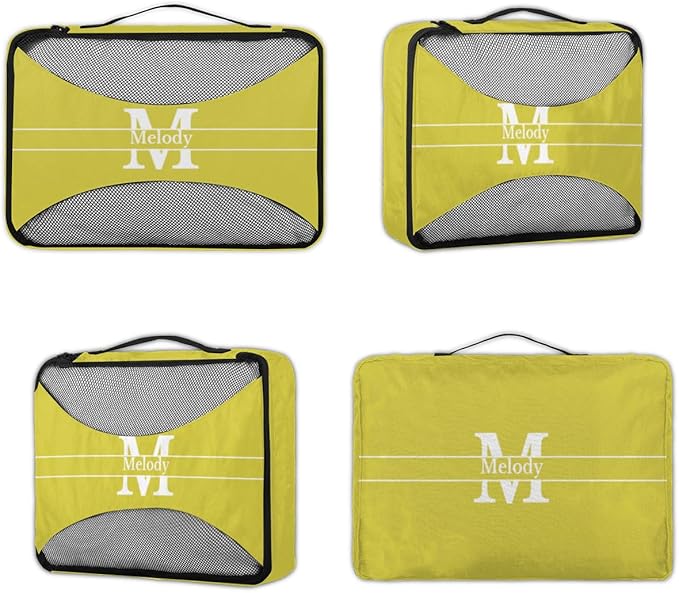 Personalized 4 Set Packing Cubes Luggage Packing Organizers Travel Accessories for Women Girls Men, Lemon Yellow Initial Letter