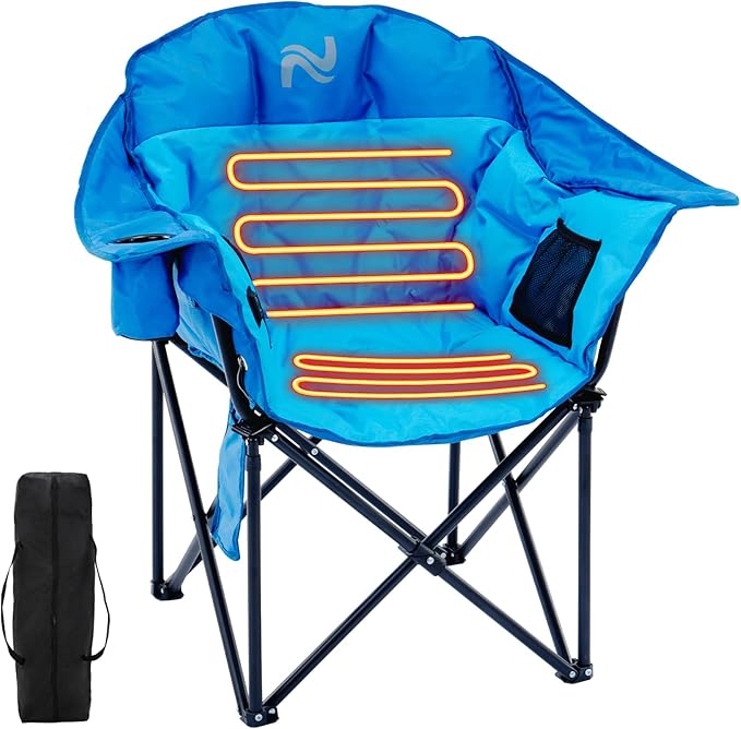 ABORON Oversized Heated Armrest Camping Chair, Portable Heated Folding Recliner Chair with 3 Heat Settings, Fully Padded Heavy Duty Chair Supports Up to 400 lbs, Perfect for Outdoor Adventures
