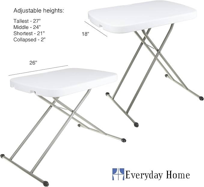 Everyday Home Folding Table - Lightweight Portable Folding Desk - Small Plastic Table for TV Tray, Playing Cards, and Craft Room (White)