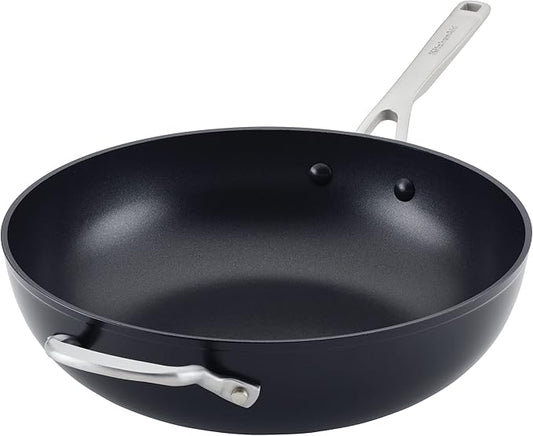 KitchenAid Hard Anodized Induction Nonstick Stir Fry Pan/Wok with Helper Handle, 12.25 Inch - Matte Black