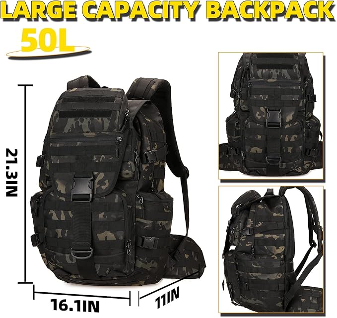 50L Military Tactical Backpack Hiking Waterproof Backpack Large Military Pack 3 Day Assault Pack Molle Bag Rucksack