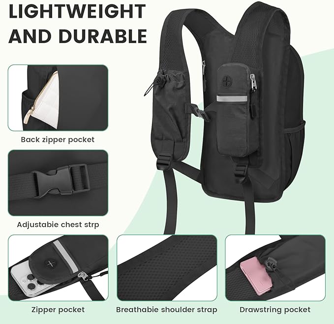 Small Hiking Backpack 15L-Lightweight Packable Foldable Backpack for Travel Camping Outdoor Commute,Compact Rucksack for Women Men(Black)