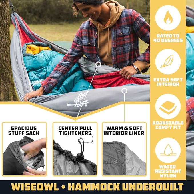 Wise Owl Outfitters Hammock Underquilt – Insulated Camping Quilt for Warm Sleeping – Fits Under Hammocks – Ultralight, Water-Resistant & Packable