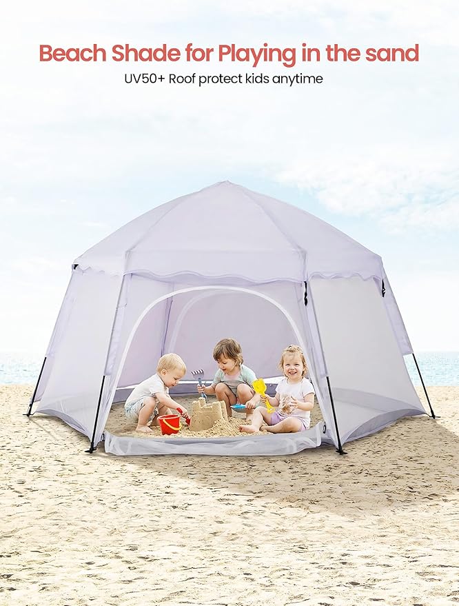 Porayhut Large Pop Up Play Tent for Kids, 78" Instant Toddler Playhouse with Removable Floor & UV50+ Sun Shade, 360° Mesh Mosquito-Free Tent for Indoor Outdoor Beach Backyard, Fits 4 Kids