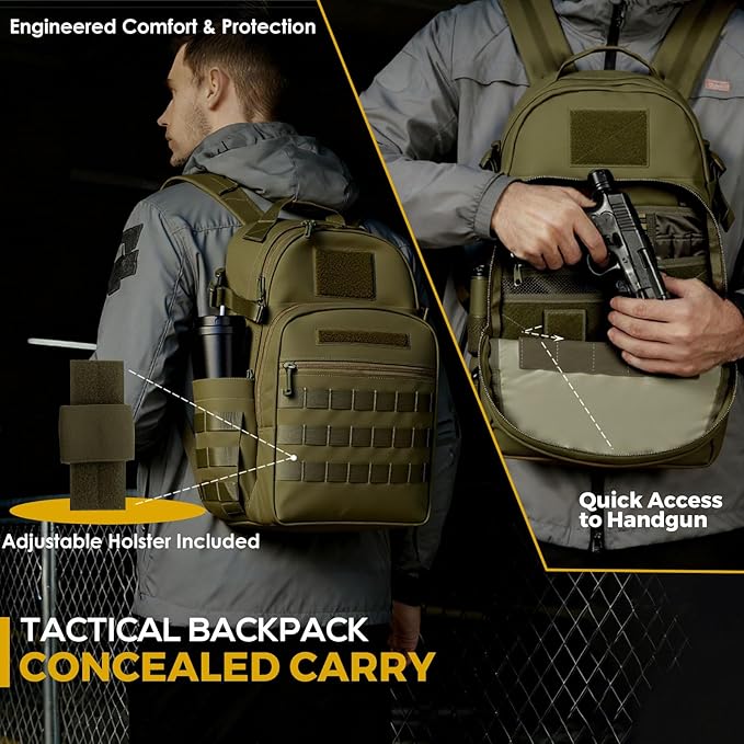 Tactical Backpack for Men Military Backpacks with Holster Army 3 Days Assault Pack Bug Out Bag for Hiking Camping (Green)